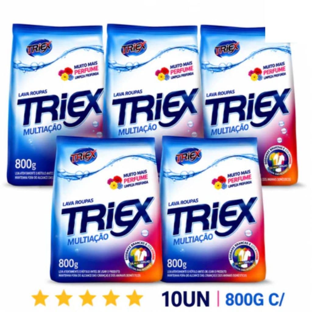 Sabão em Pó Triex Multiação 800g Kit 10 Unidades – Lava Roupas Concentrado com Alta Performance