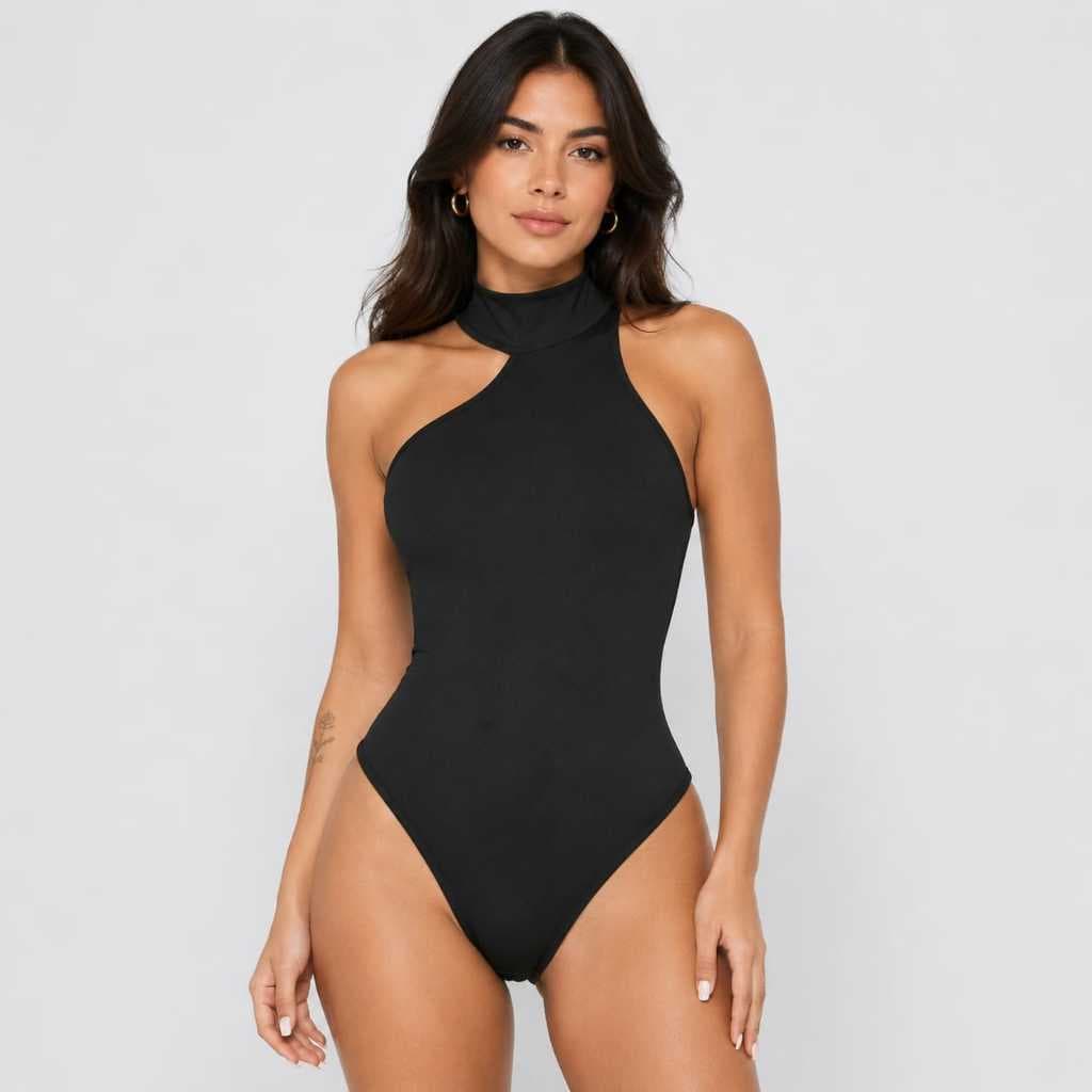 Body Feminino Gola Assimétrica Sem Mangas Suplex Elegante