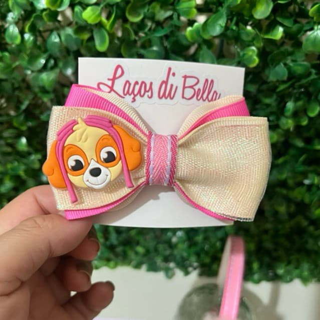 Laço Skye Patrulha Canina Laço Infantil Rosa Laço de Cabelo Skye.