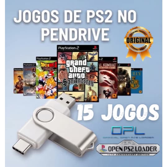PENDRIVE OPL DUAL USB | JOGUE NO PS2 | ATUALIZE PELO CELULAR | 20 JOGOS DA SUA ESCOLHA >> LEIA A DESCRIÇÃO