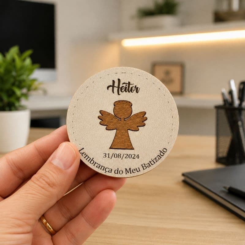 Imã de geladeira em mdf   5cm personalizado, lembrancinha, batizado