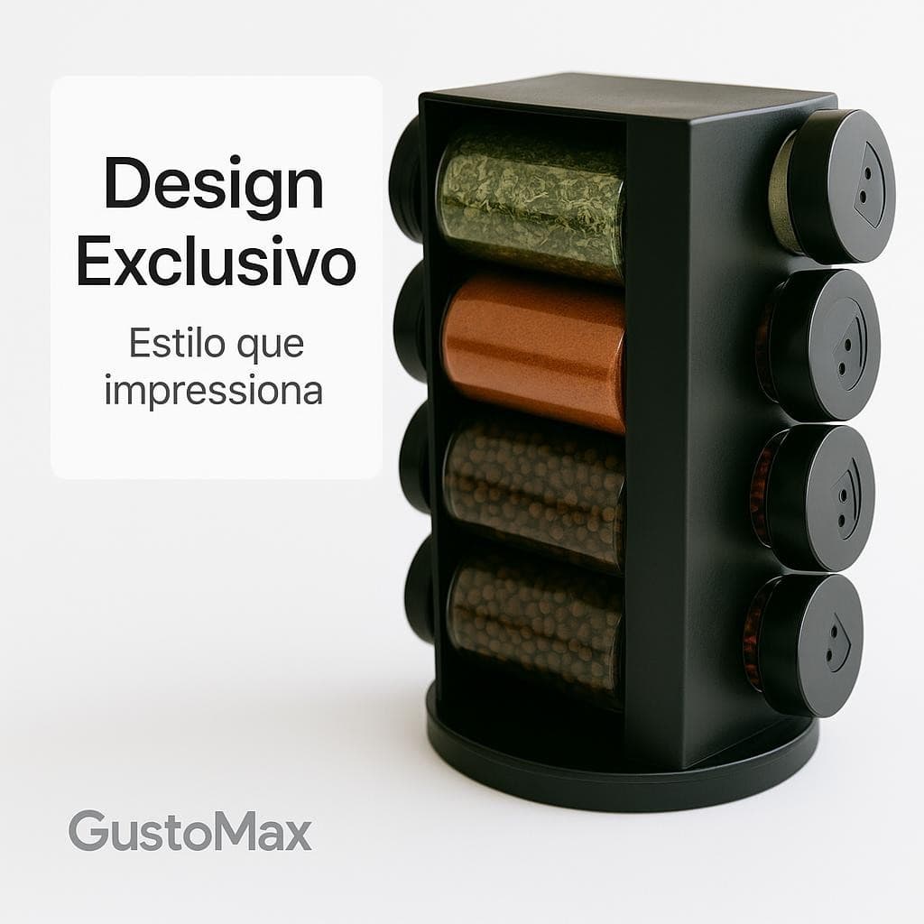 Porta Condimentos Giratório 6 Potes 80ml Organizador de Temperos Porta Temperos Preto