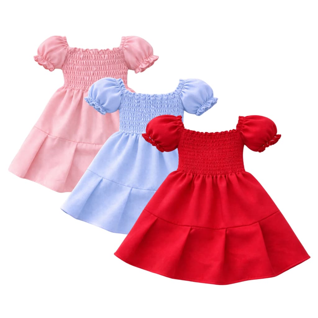 Vestido Infantil Bebê Menina 6M a 2 Anos | Roupa Menina Confortável Com Elástico | Vestido Infantil