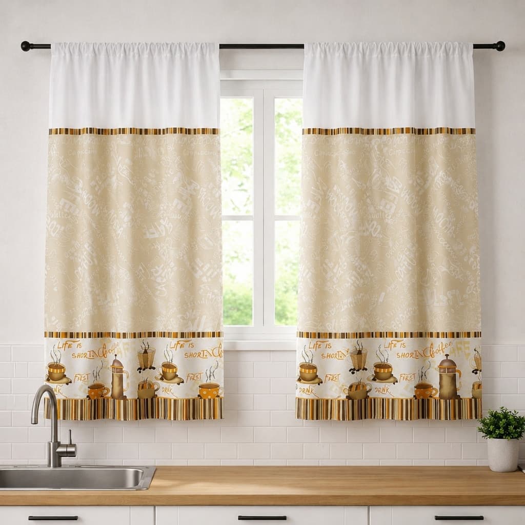 Cortina para Cozinha Oxford 2,00x1,40m Passa Varão Lisa e Estampada