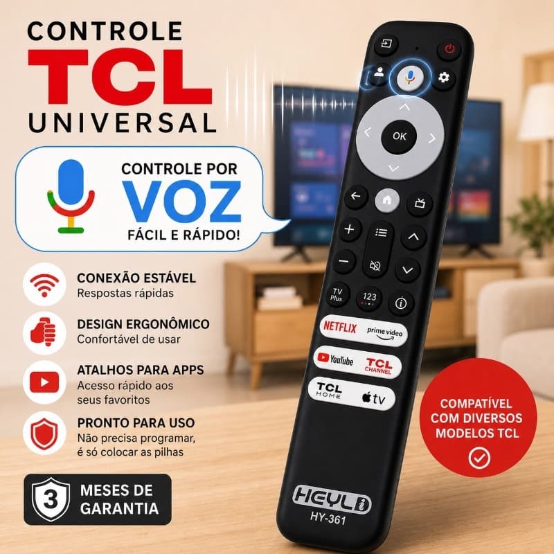 KIT 3 Controle Universal p/ TV TCL Comando de voz Netflix YouTube TCL Home Fácil usar-HY-327-361