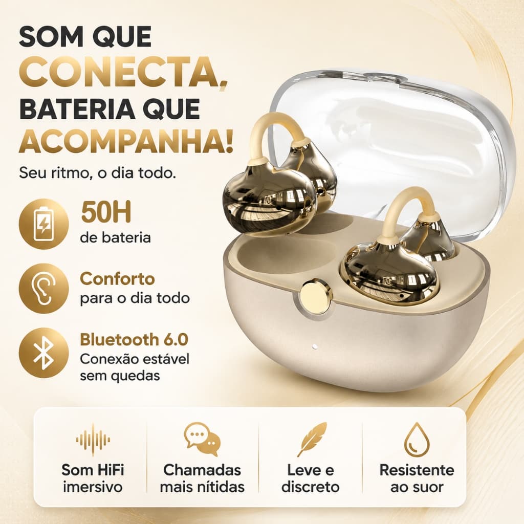 Fone de Ouvido Bluetooth 6.0 TWS com Touch Inteligente, HiFi Estéreo, Longa Bateria 18h, Redução de Ruído