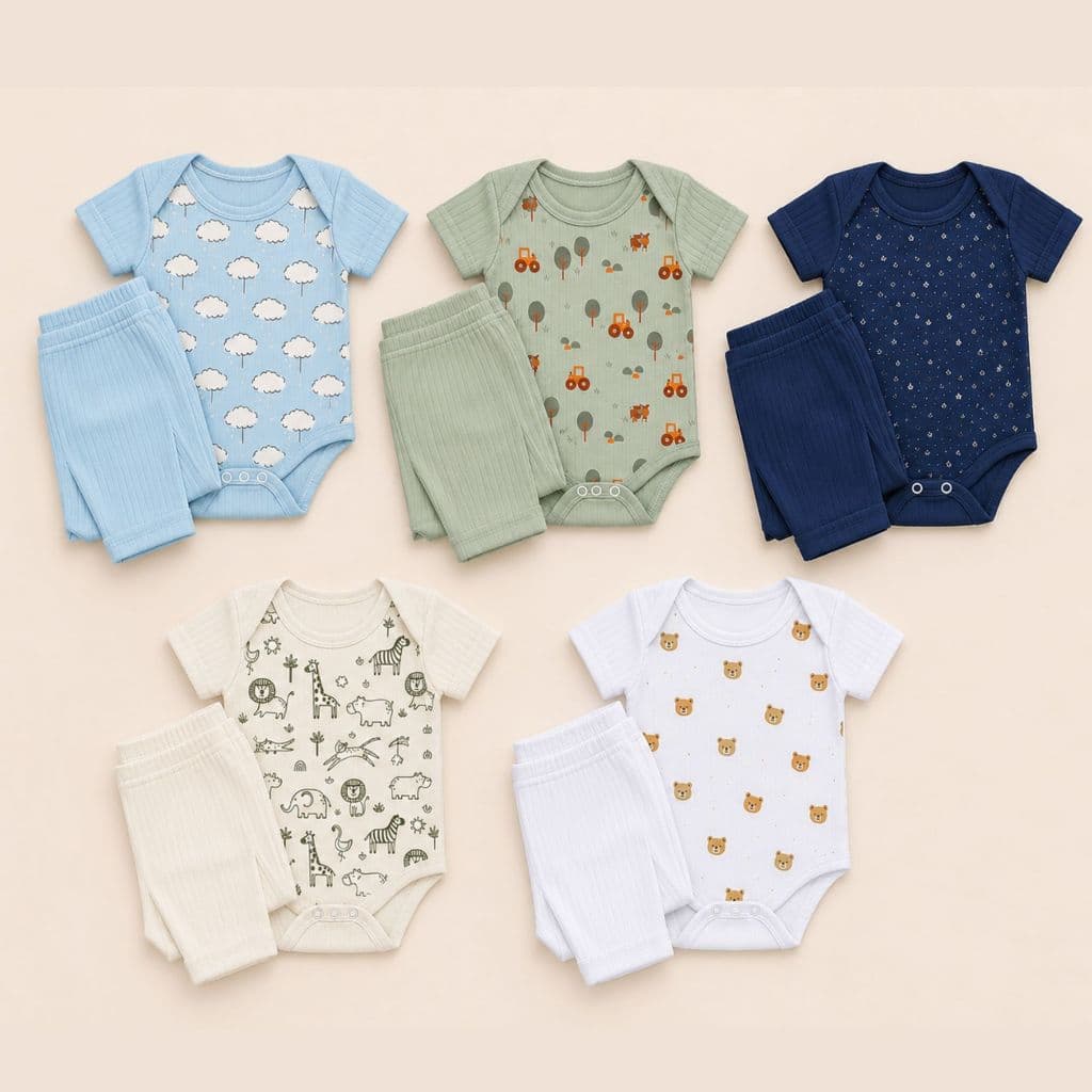 Conjunto Body e Mijão Bebê Canelado Manga Curta Menina Menino Roupinha Recém Nascido Enxoval Maternidade Kit Bod