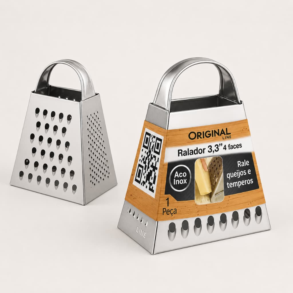 Mini Ralador 4 Faces 3,3'' - 8,5 cm Aço Inox Original Line Para Legumes, Queijo e Frutas