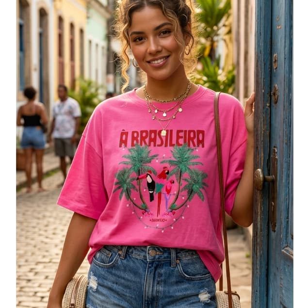 Camiseta Feminina 100% Algodão Estampada A Brasileira Moda Primavera Verão
