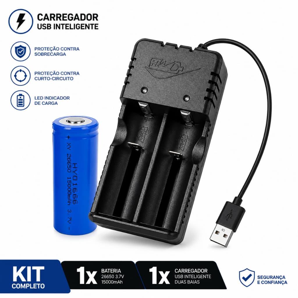 Kit Lanterna Carregador + Bateria 26650 9900Mha Lanterna P50 x900 T9 P90 Sabre De Luz