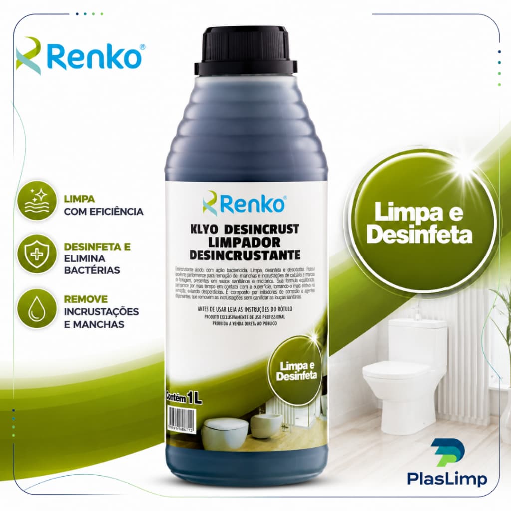 Desincrustante Desinfetante Klyo Limpeza Profunda Banheiro Vaso Sanitário Piso Porcelanato Renko