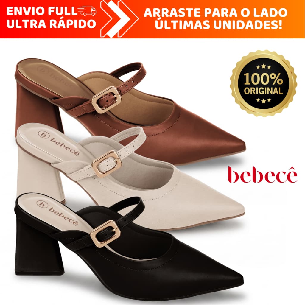 Tamanco Mule Feminino Bebecê Estiloso e Elegante Calce Fácil Com Fivela Original