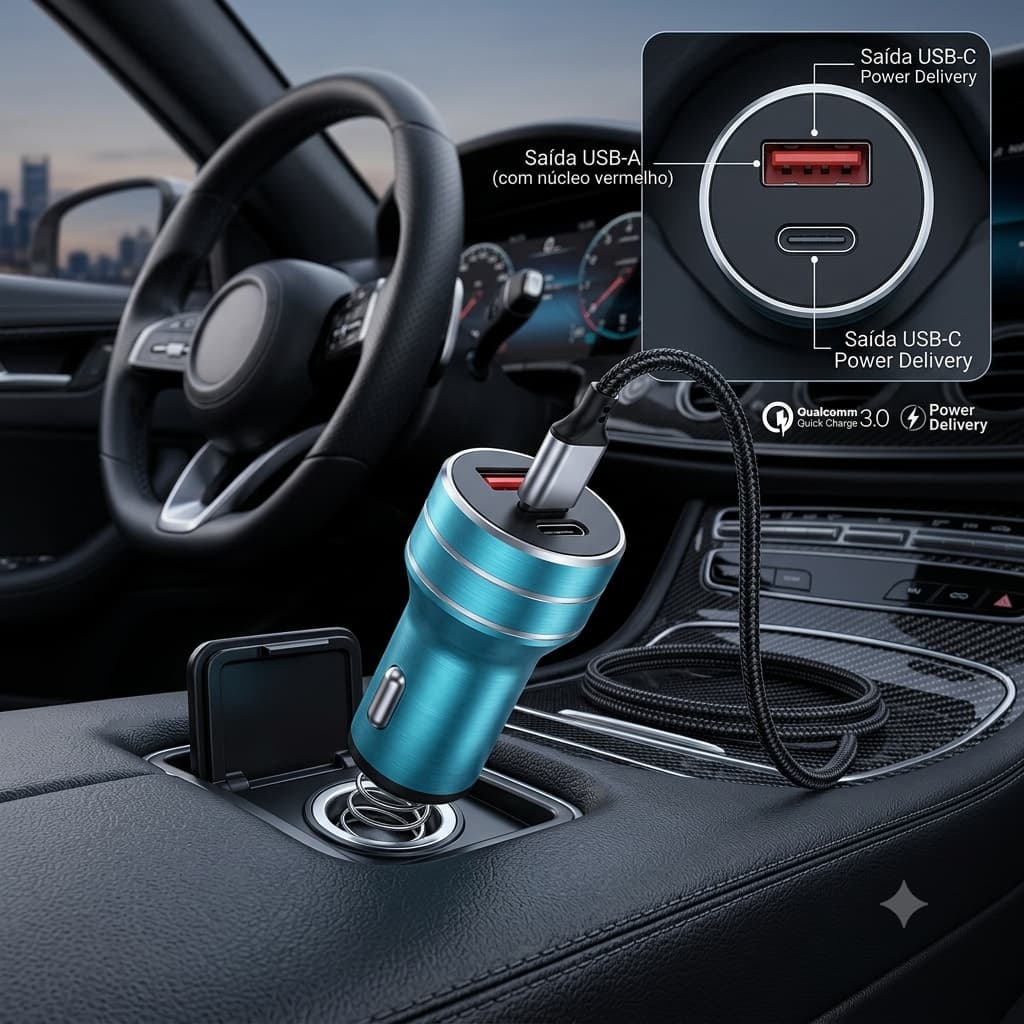Carregador Veicular Lelong Turbo Rápido USB & USB-C 3.4A