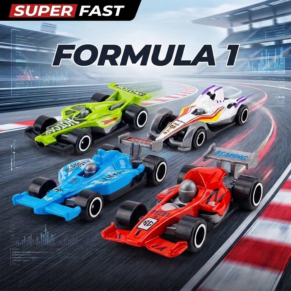 Kit 4 Carrinhos de Metal Estilo Hot Wheels F1 Escala 1:64 - Presente para Meninos