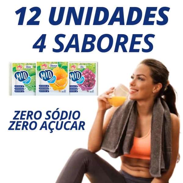 Kit com 12 Unidades de Suco Mid ZERO ( 4 sabores ) Suco Fitness Zero açúcar Zero Sódio