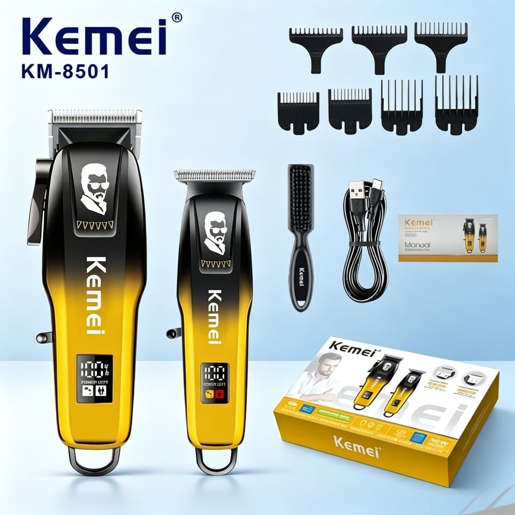Kit Kemei Completo de Máquinas de Corte e Acabamento Desempenho Profissional e Recarregável KM-8501