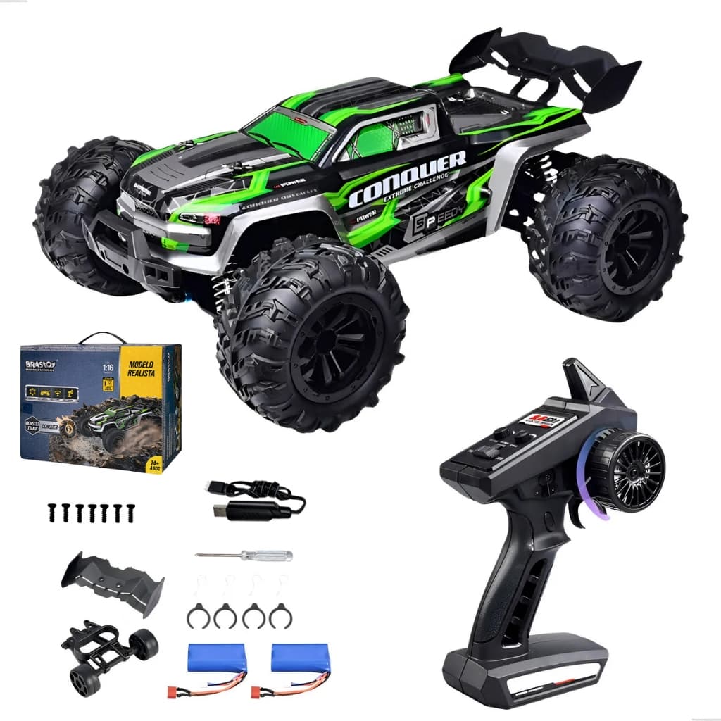 Carrinho Controle Remoto 50km/h 4X4 2 Bateria 1:16 Alta velocidade e manobrabilidade perfeita