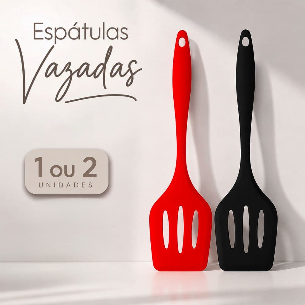Espátula Vazada de Silicone Antiaderente Resistente Cozinha Culinária Multiuso