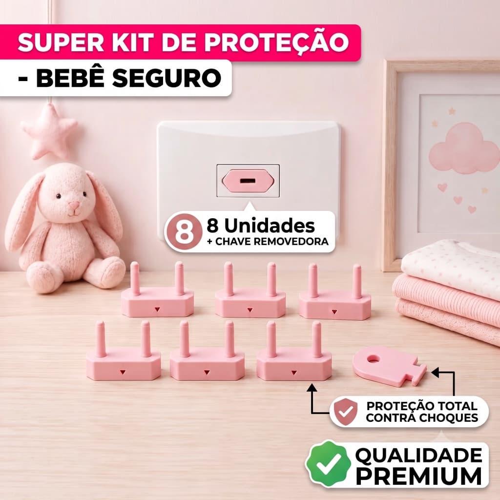 Kit 8 Protetor Tomada Bebê Infantil 10a 20a Rosa Claro