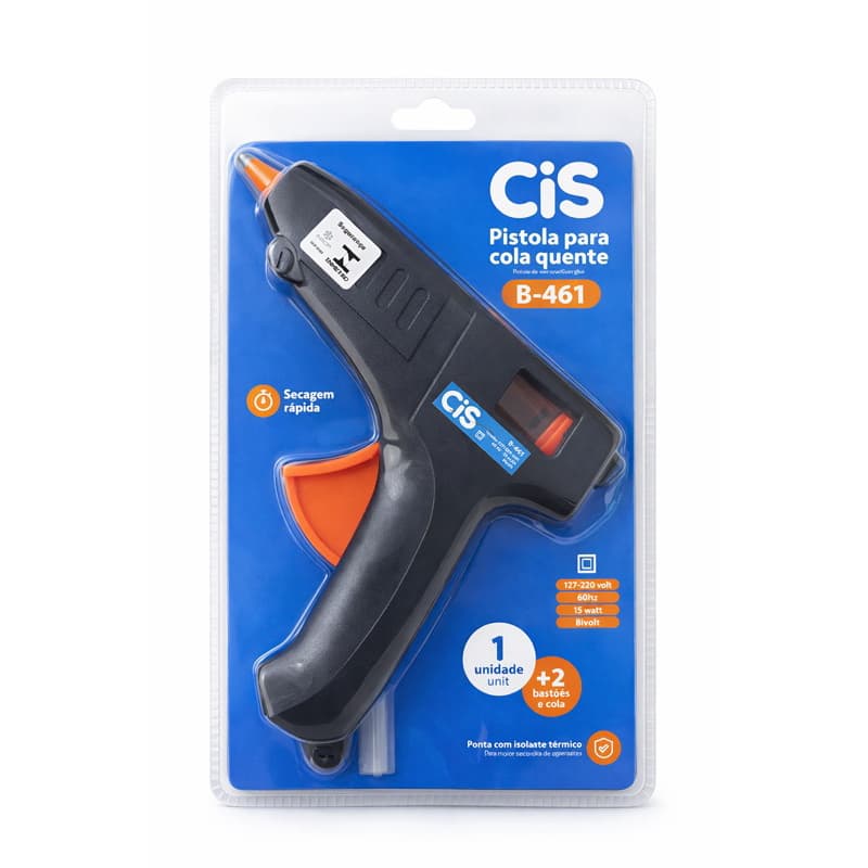 Pistola Cola Quente Profissional Grande 15w Cis B-461 Preto 127/220v Com 2 Bastões de Cola