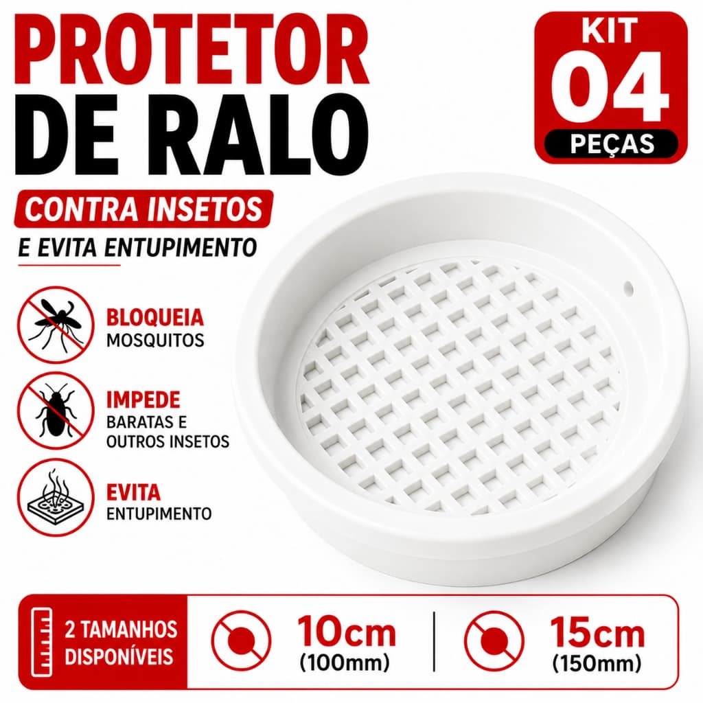 Kit 04 Tela Ralo Protetor Contra Insetos Escorpião Rato Dengue Barata 10cm ou 15cm Branco UniPrime