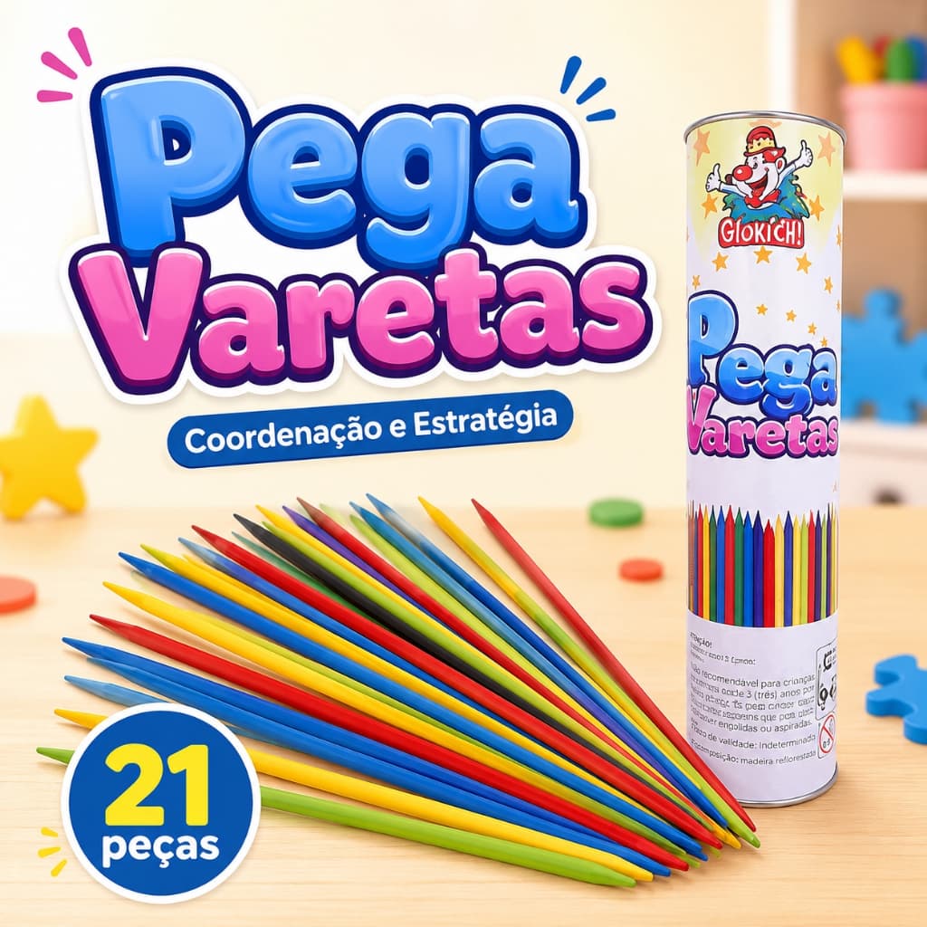 Pega Varetas Infantil Pedagógico Jogo de Coordenação Estratégia Crianças Adultos 21 Peças