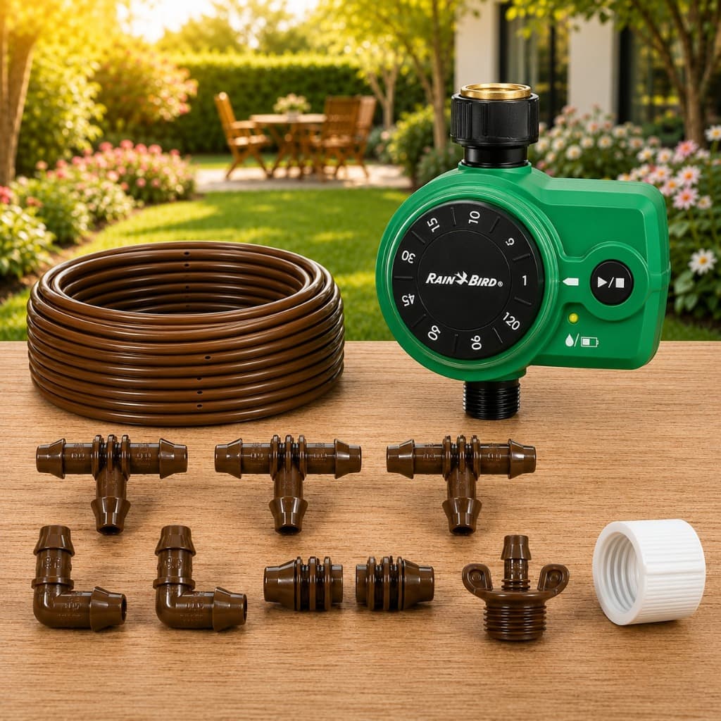 Kit Irrigação Rain Bird Timer Manual + Gotejamento 25m 8mm