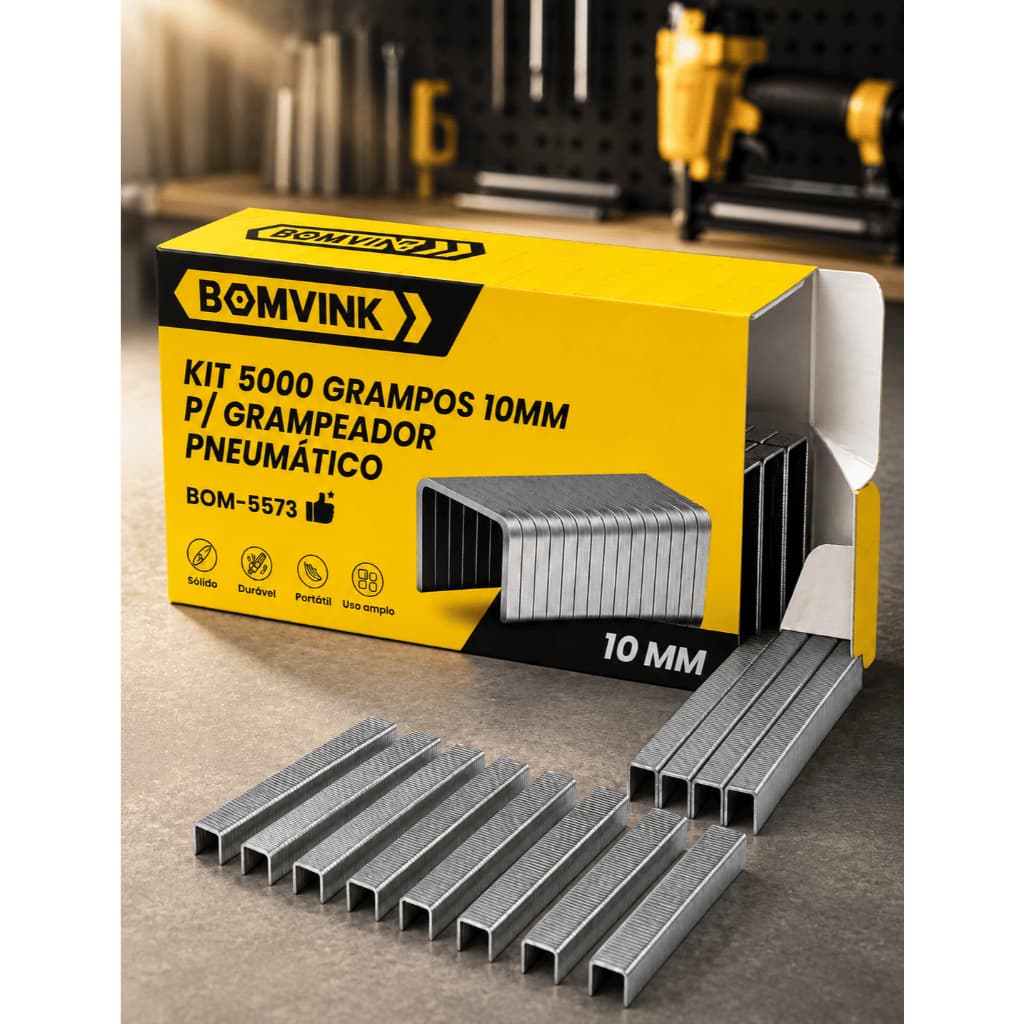 Kit 5000 Grampos 10mm Grampeador Bateria Eletrico Pneumatico