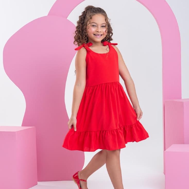 Vestido Infantil Menina Princesa Festa Casual Novidade lançamento Vermelho