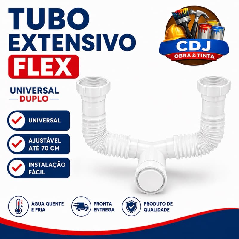 Tubo Extensivo Flex Universal Duplo 70cm Ajustável Para Pia Lavatório Tanque Sifão Sanfonado Branco