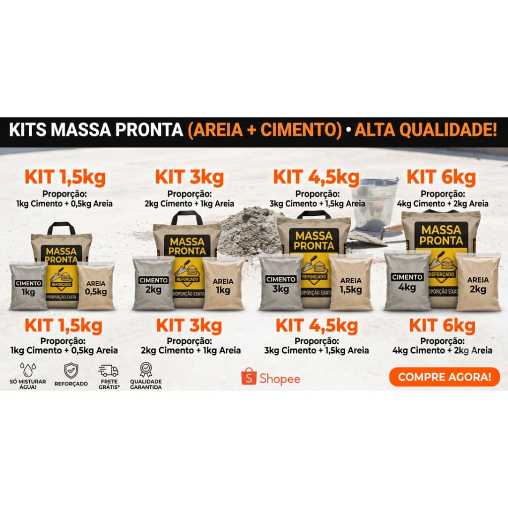 Kit Areia + Cimento Pronto para Uso | Massa para Reparos, Assentamento, Reboco e Piso | Porção Certa | Diversos Tamanhos