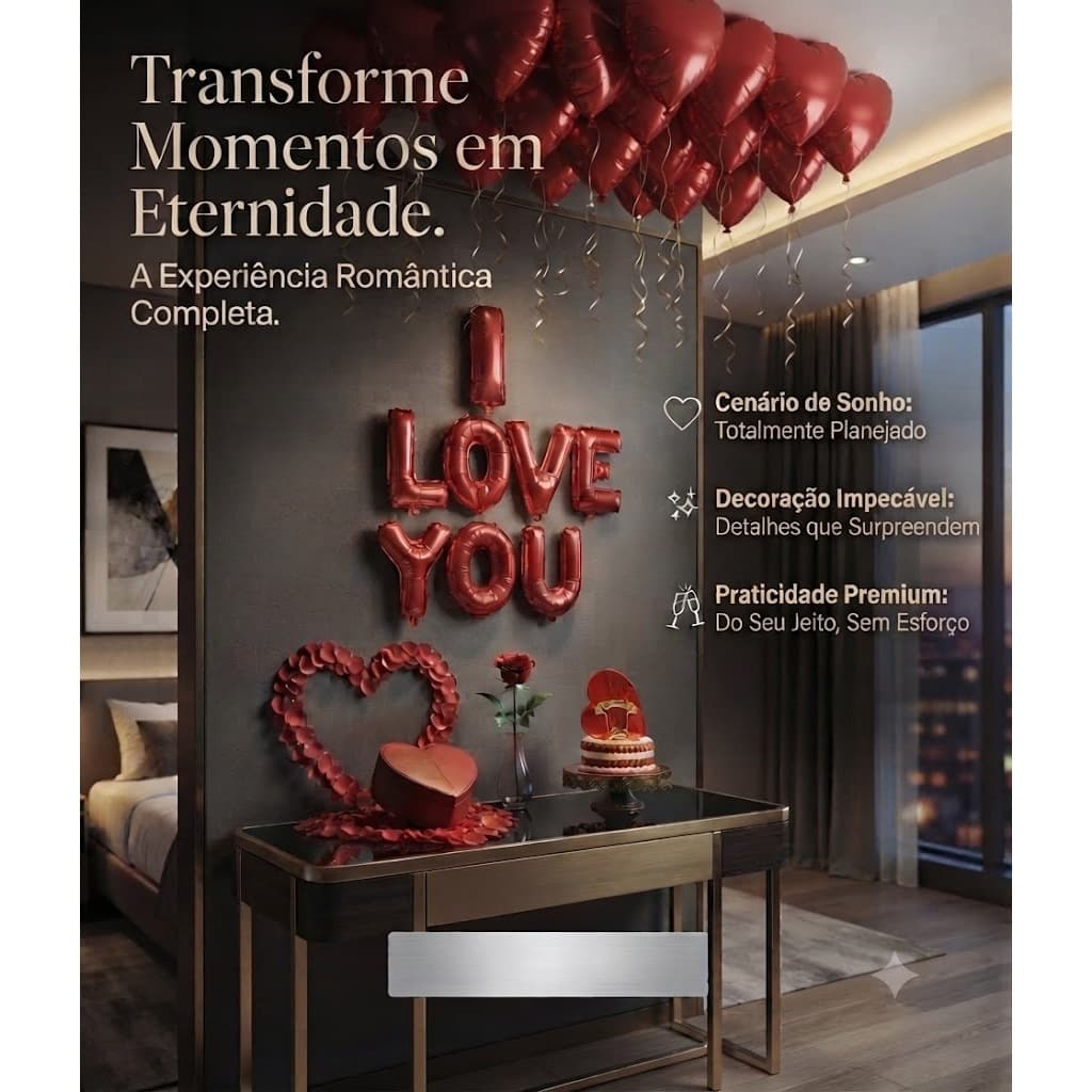 Kit Romântico 500 Pétalas de Rosas Artificiais + 08 Balões Coração + I Love You + 10m Fitilho.