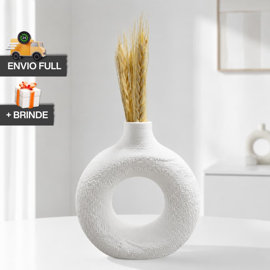 Vaso Decorativo Circular Donut COM Trigo Artificial Moderno Elegante + Presente Envio Rápido Decoração Minimalista Casa