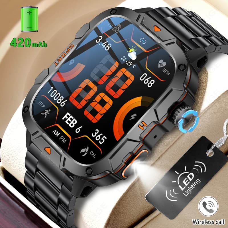 Relógio Inteligente Masculino à Prova d'Água com Lanterna e Recursos de Saúde e Esporte Smartwatch