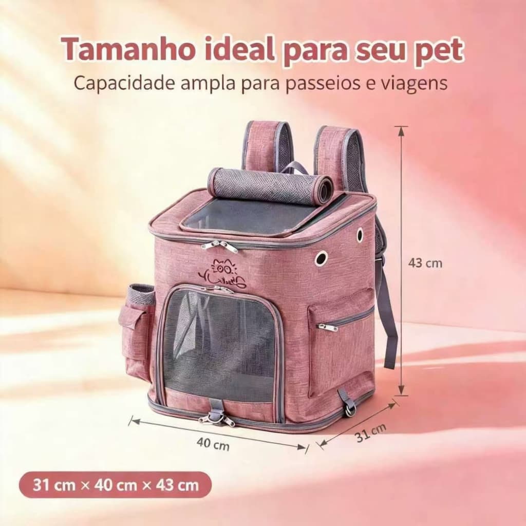 Mochila Pet | Caixa de Transporte Gato e Cachorro, Para Cães Pequenos, Capacidade 55L, Boa Ventilação