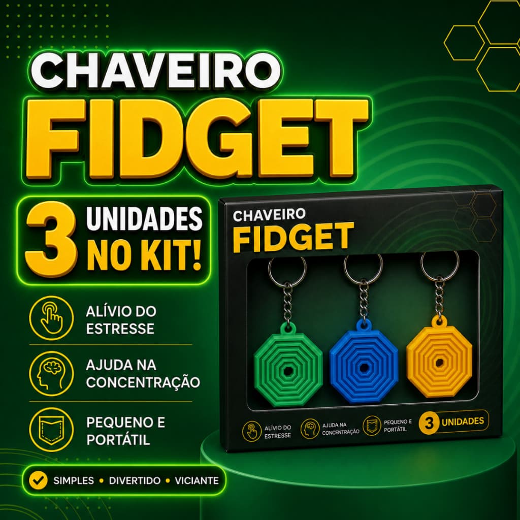 Chaveiro Anti Estresse Fidget Toy Pirâmide Sensorial 3D - Kit com 3