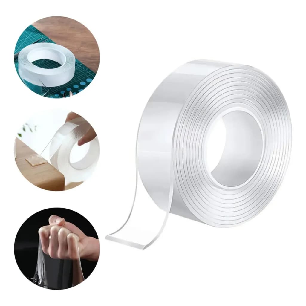 30mmX5m Fita Adesiva Dupla Face Nano Transparente – Reutilizável, Impermeável, para Uso Doméstico