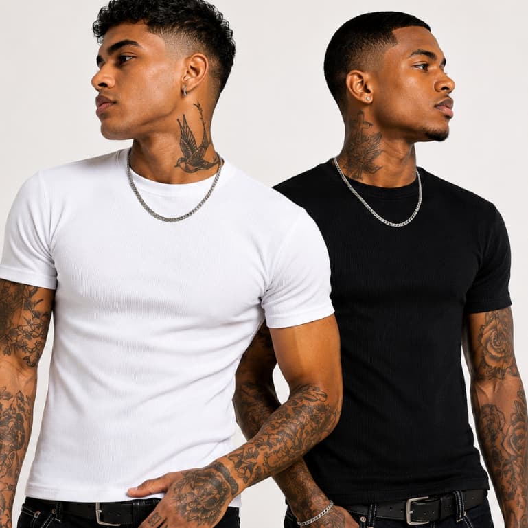 Kit 2 Camiseta Masculina modelo americano Canelada Slim Basica Estilo Trapper Rapper Justa ao Corpo