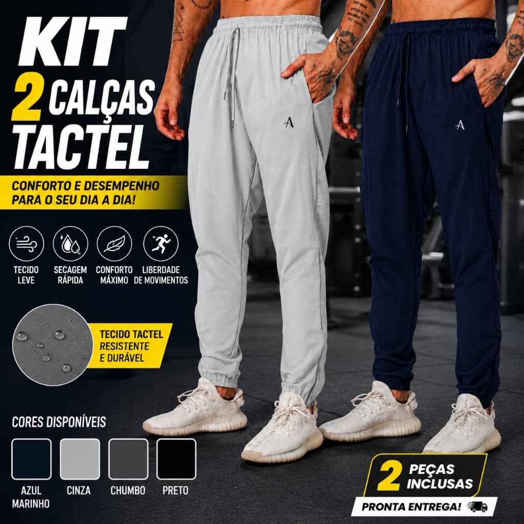 Kit 2 Calças Tactel com Elastano Casual Academia Bolso