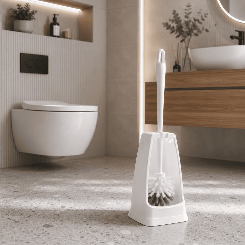 Escova Sanitária Com Suporte Organizador Banheiro Escova para Vaso Cabo Ergonômico Cerdas Resistente