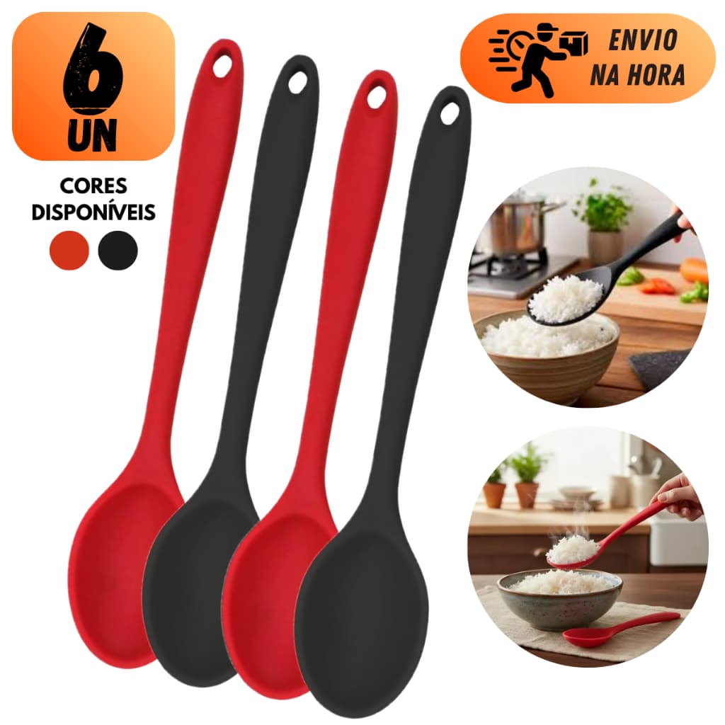 COLHER DE ARROZ GRANDE EM SILICONE 28CM PARA PANELA ANTIADERENTE RESISTENTE UTENSÍLIO DE COZINHA