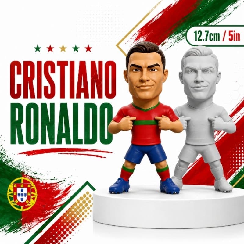 Miniatura Cristiano Ronaldo para Pintura | Impressão 3D | Boneco de Futebol - 12,7 cm
