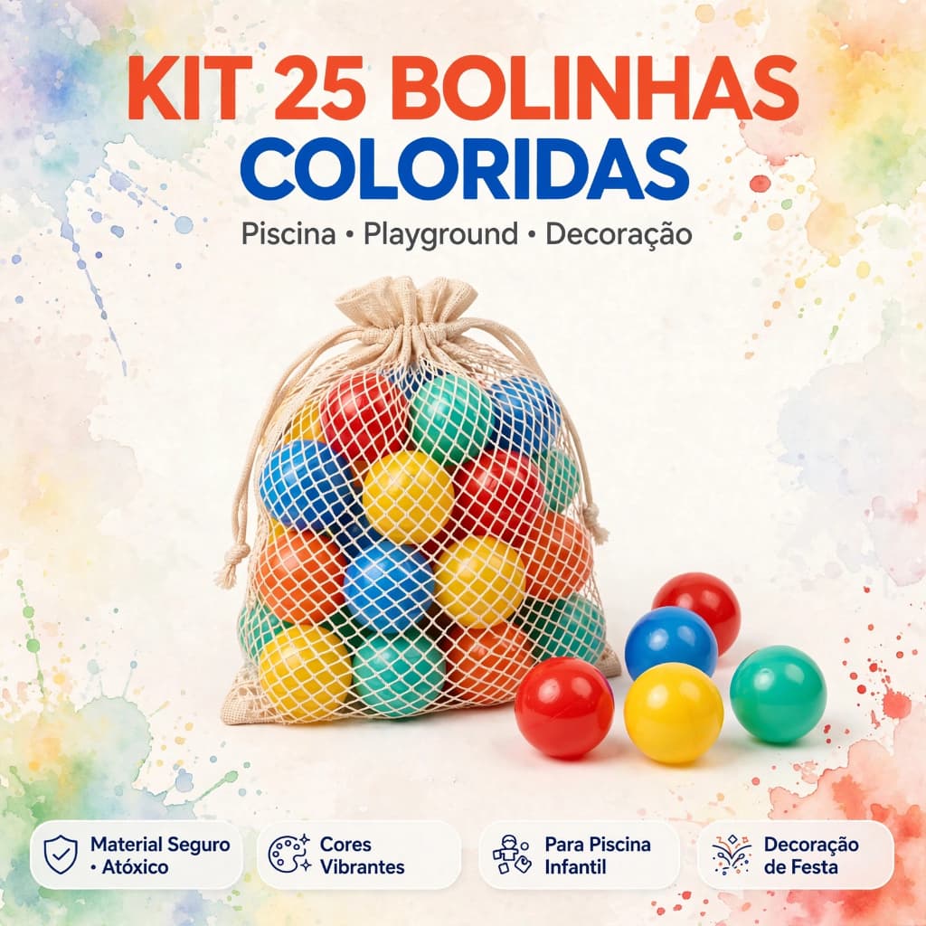 25 Bolinhas de Piscina Infantil Coloridas 71mm Atóxicas Brinquedo Decoração
