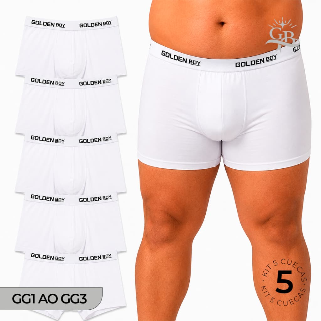 Kit 5 Cuecas Boxer Plus Size Branca Lisa Básica Para Dia a Dia Microfibra com Forro 100% Algodão