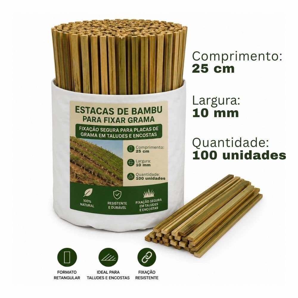 Estacas de Bambu para Fixar Grama: 25cm x 10mm - 100un