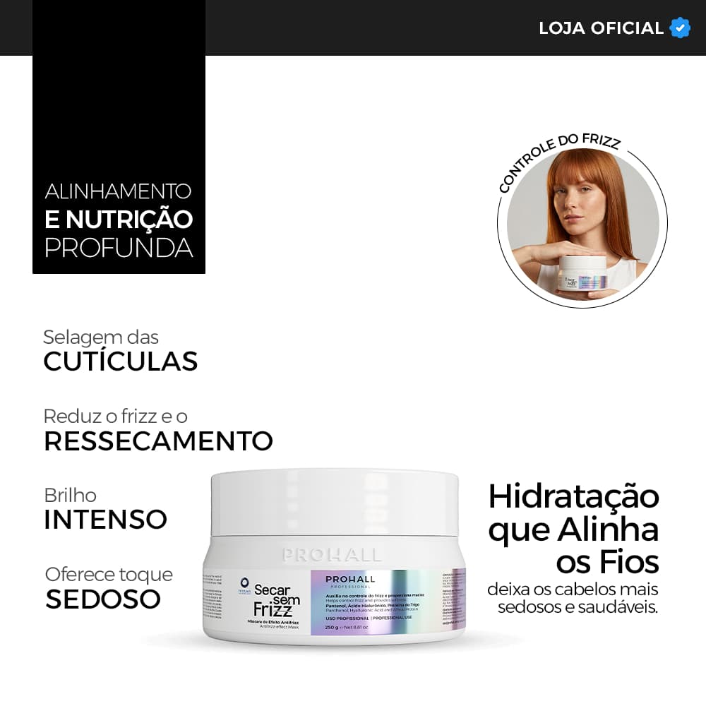Máscara Capilar Antifrizz e Proteção da Fibra Secar sem Frizz 250g
