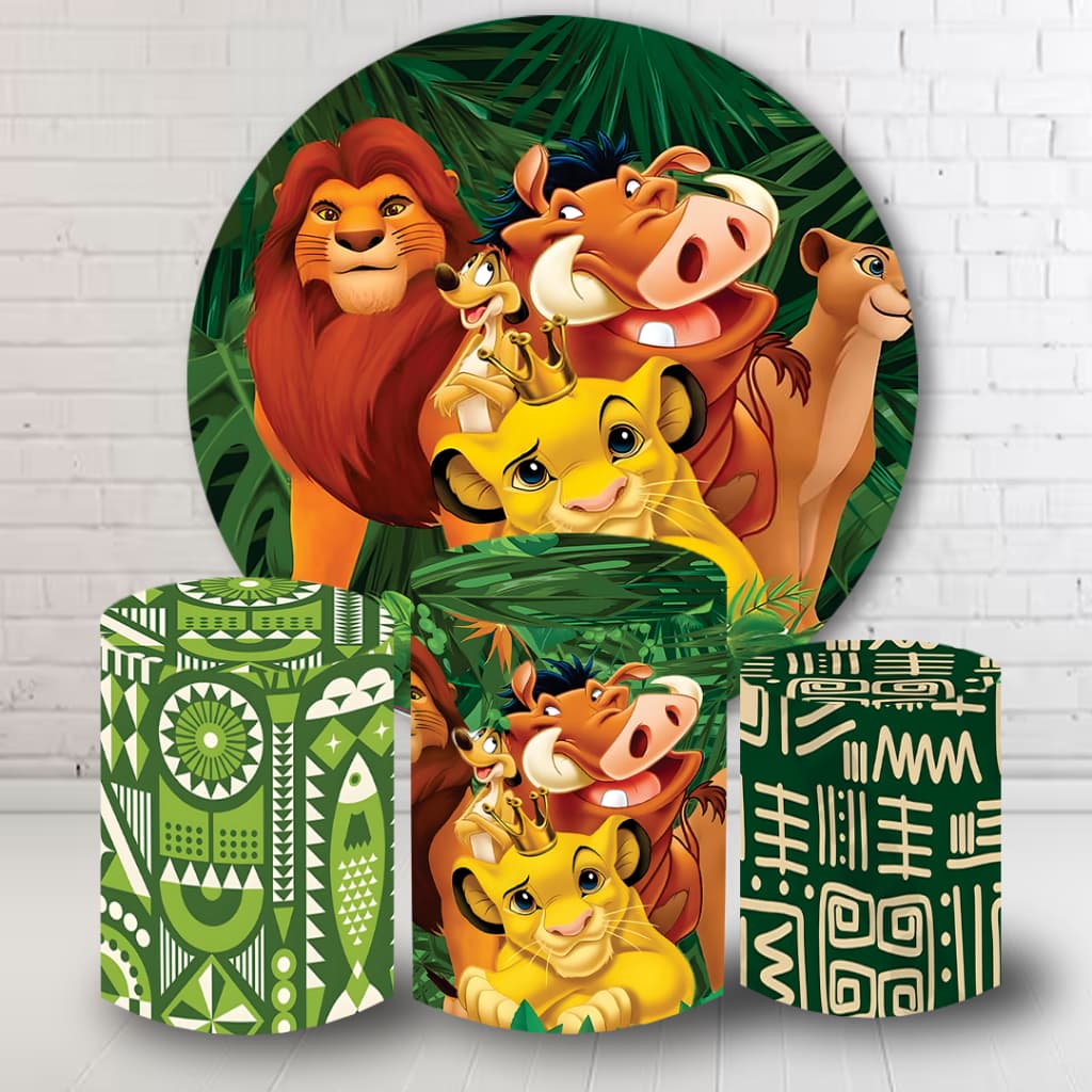 Kit Painel Decorativo + 3 Capas Cilindro Tema Rei Leão Varios Temas Aniversário Festa