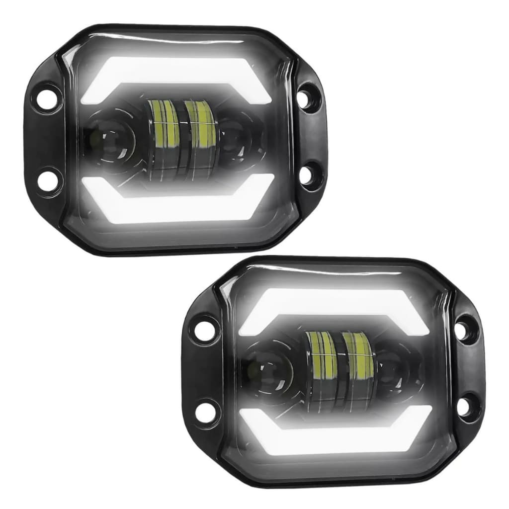 Par Farol Embutir Angel Eyes + Seta + Angel 80W Cada Led Rural Jeep Trilha Alta Luminosidade Mod Led