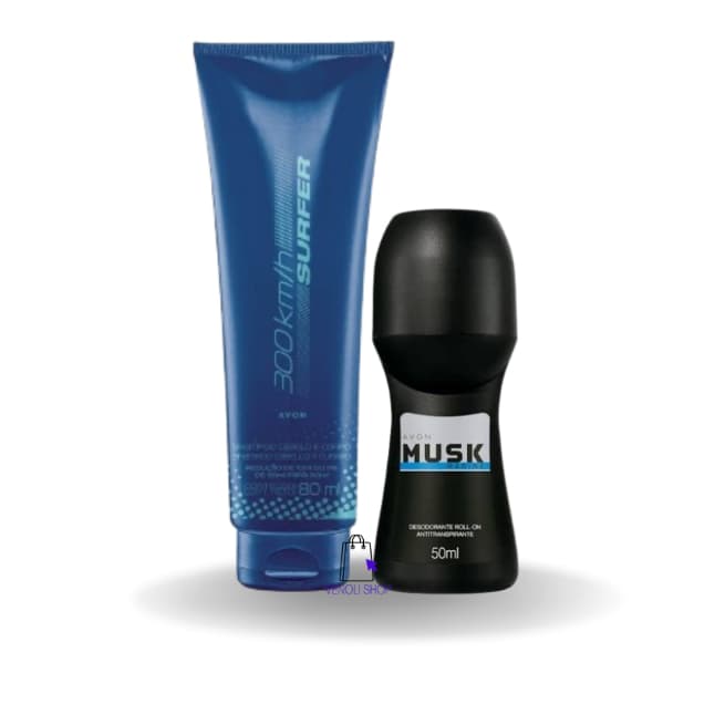 Kit Masculino Shampoo Cabelo e Corpo 300m/h Surfer + Desododrante Rollon - Avon
