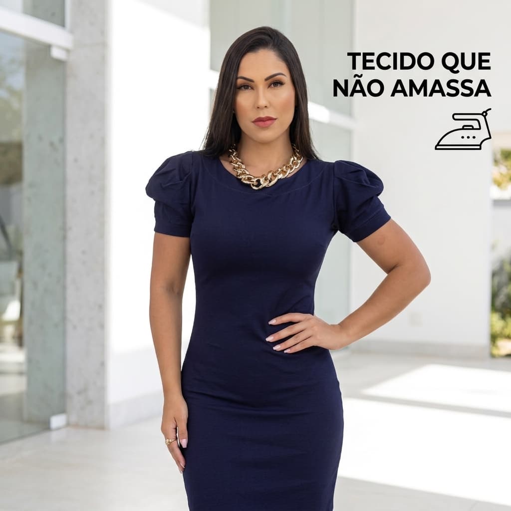 Vestido Tubinho Casual Curto Básico Elegante Em Alfaiataria